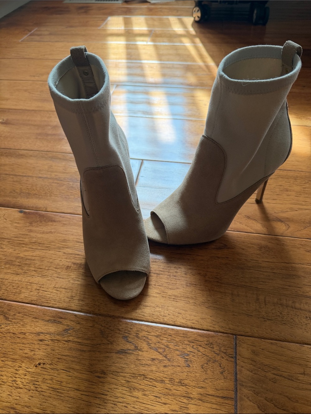 Ivanka Trump Taupe Peep-Toe Suede Ankle Booties